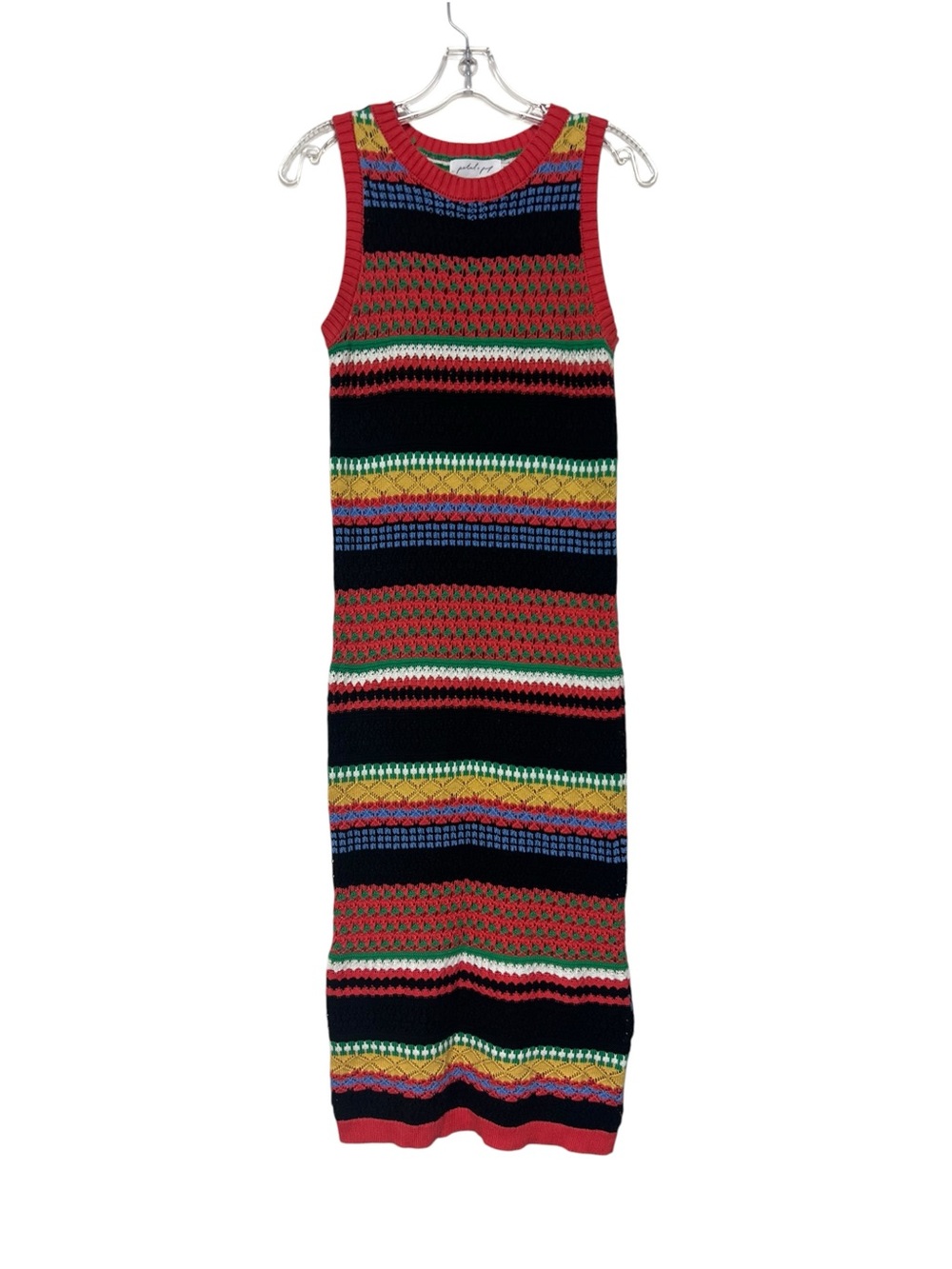 Petal + Pup Colorful Striped Knit Sleeveless Fitted Maxi Dress Retro Festival